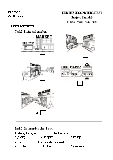 Đề kiểm tra cuối học kì II môn Tiếng Anh Lớp 5 - Trường Tiểu học An Hòa Thịnh (Có đáp án)