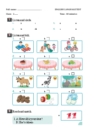 Đề kiểm tra học kì II môn Tiếng Anh Lớp 2
