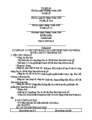 Giáo án các môn Lớp 2 - Tuần 33 - Năm học 2023-2024 - Nguyễn Thị Thanh Huyền