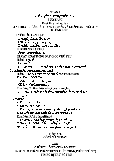 Giáo án các môn Lớp 3 - Tuần 2 - Năm học 2023-2024 - Phan Thị Tú Anh