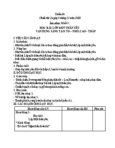 Kế hoạch bài dạy Âm nhạc & Đạo đức Khối Tiểu học - Tuần 10 - Năm học 2023-2024 - Nguyễn Thị Huế