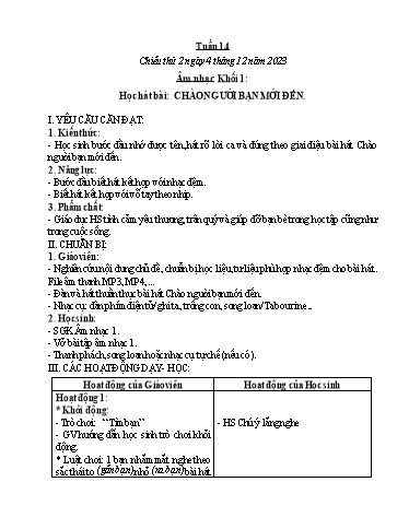 Kế hoạch bài dạy Âm nhạc & Đạo đức Khối Tiểu học - Tuần 14 - Năm học 2023-2024 - Nguyễn Thị Huế