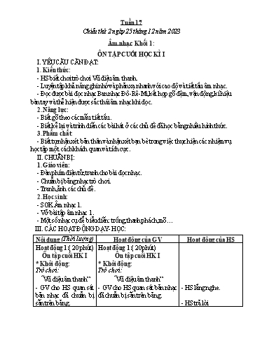 Kế hoạch bài dạy Âm nhạc & Đạo đức Khối Tiểu học - Tuần 17 - Năm học 2023-2024 - Nguyễn Thị Huế