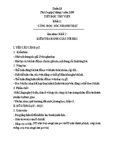 Kế hoạch bài dạy Âm nhạc & Đạo đức Khối Tiểu học - Tuần 18 - Năm học 2023-2024 - Nguyễn Thị Huế