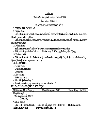 Kế hoạch bài dạy Âm nhạc & Đạo đức Khối Tiểu học - Tuần 19 - Năm học 2023-2024 - Nguyễn Thị Huế