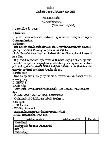 Kế hoạch bài dạy Âm nhạc & Đạo đức Khối Tiểu học - Tuần 2 - Năm học 2023-2024 - Nguyễn Thị Huế