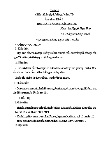 Kế hoạch bài dạy Âm nhạc & Đạo đức Khối Tiểu học - Tuần 20 - Năm học 2023-2024 - Nguyễn Thị Huế