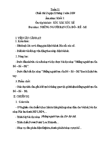Kế hoạch bài dạy Âm nhạc & Đạo đức Khối Tiểu học - Tuần 21 - Năm học 2023-2024 - Nguyễn Thị Huế