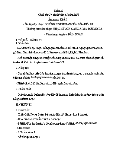 Kế hoạch bài dạy Âm nhạc & Đạo đức Khối Tiểu học - Tuần 22 - Năm học 2023-2024 - Nguyễn Thị Huế