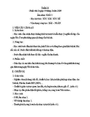 Kế hoạch bài dạy Âm nhạc & Đạo đức Khối Tiểu học - Tuần 23 - Năm học 2023-2024 - Nguyễn Thị Huế