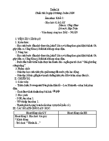 Kế hoạch bài dạy Âm nhạc & Đạo đức Khối Tiểu học - Tuần 24 - Năm học 2023-2024 - Nguyễn Thị Huế