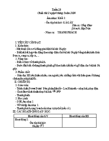 Kế hoạch bài dạy Âm nhạc & Đạo đức Khối Tiểu học - Tuần 25 - Năm học 2023-2024 - Nguyễn Thị Huế