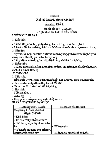 Kế hoạch bài dạy Âm nhạc & Đạo đức Khối Tiểu học - Tuần 27 - Năm học 2023-2024 - Nguyễn Thị Huế