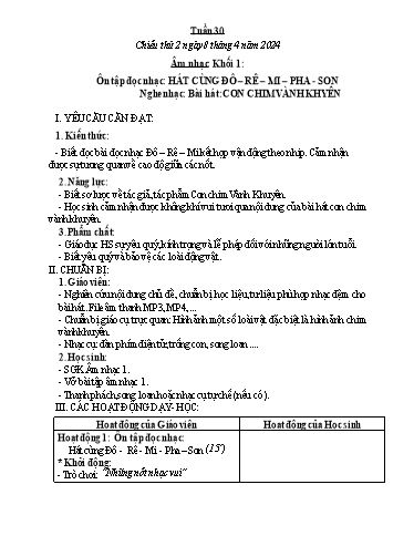 Kế hoạch bài dạy Âm nhạc & Đạo đức Khối Tiểu học - Tuần 30 - Năm học 2023-2024 - Nguyễn Thị Huế