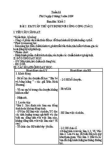 Kế hoạch bài dạy Âm nhạc & Đạo đức Khối Tiểu học - Tuần 33 - Năm học 2023-2024 - Nguyễn Thị Huế