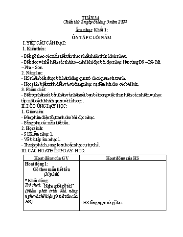 Kế hoạch bài dạy Âm nhạc & Đạo đức Khối Tiểu học - Tuần 34 - Năm học 2023-2024 - Nguyễn Thị Huế