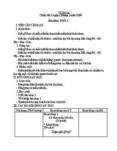 Kế hoạch bài dạy Âm nhạc & Đạo đức Khối Tiểu học - Tuần 35 - Năm học 2023-2024 - Nguyễn Thị Huế