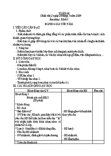 Kế hoạch bài dạy Âm nhạc & Đạo đức Khối Tiểu học - Tuần 36 - Năm học 2023-2024 - Nguyễn Thị Huế