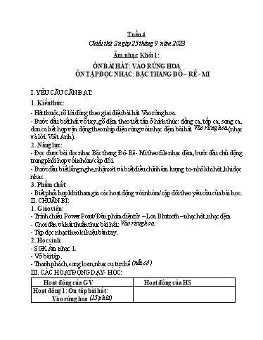 Kế hoạch bài dạy Âm nhạc & Đạo đức Khối Tiểu học - Tuần 4 - Năm học 2023-2024 - Nguyễn Thị Huế
