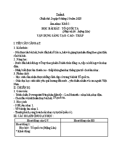 Kế hoạch bài dạy Âm nhạc & Đạo đức Khối Tiểu học - Tuần 6 - Năm học 2023-2024 - Nguyễn Thị Huế