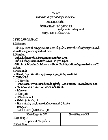 Kế hoạch bài dạy Âm nhạc & Đạo đức Khối Tiểu học - Tuần 7 - Năm học 2023-2024 - Nguyễn Thị Huế