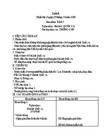 Kế hoạch bài dạy Âm nhạc & Đạo đức Khối Tiểu học - Tuần 8 - Năm học 2023-2024 - Nguyễn Thị Huế