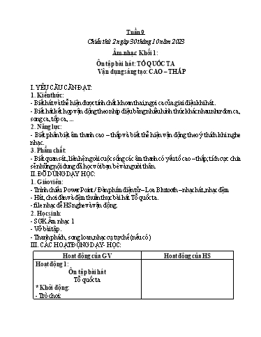 Kế hoạch bài dạy Âm nhạc & Đạo đức Khối Tiểu học - Tuần 9 - Năm học 2023-2024 - Nguyễn Thị Huế