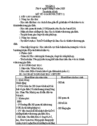 Kế hoạch bài dạy các môn Lớp 1 - Tuần 1 - Năm học 2023-2024 - Lê Thị Kim Hiền