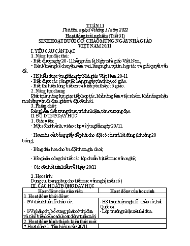 Kế hoạch bài dạy các môn Lớp 1 - Tuần 11 - Năm học 2023-2024 - Nguyễn Thị Phương