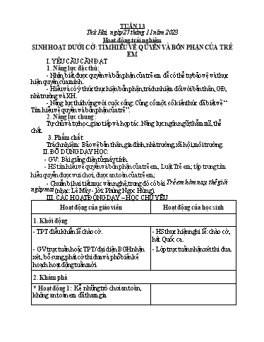 Kế hoạch bài dạy các môn Lớp 1 - Tuần 13 - Năm học 2023-2024 - Nguyễn Thị Phương