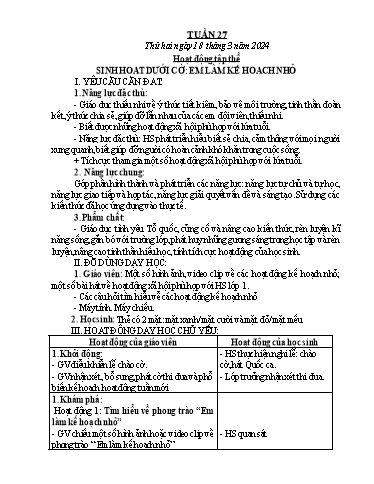 Kế hoạch bài dạy các môn Lớp 1 - Tuần 27 - Năm học 2023-2024 - Lê Thị Kim Hiền