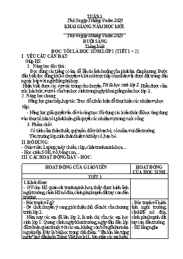 Kế hoạch bài dạy các môn Lớp 2 - Tuần 1 - Năm học 2023-2024 - Hà Văn Sơn