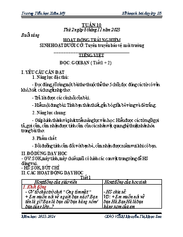 Kế hoạch bài dạy các môn Lớp 2 - Tuần 10 - Năm học 2023-2024 - Nguyễn Thị Ngọc Soa