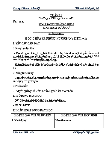 Kế hoạch bài dạy các môn Lớp 2 - Tuần 11 - Năm học 2023-2024 - Nguyễn Thị Ngọc Soa