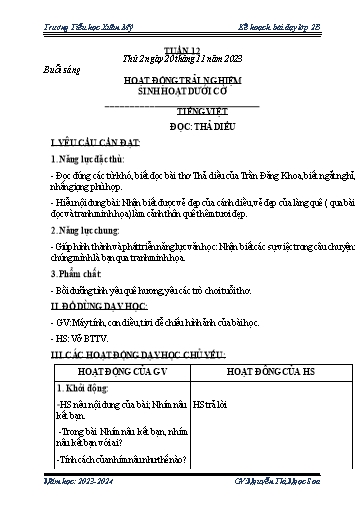 Kế hoạch bài dạy các môn Lớp 2 - Tuần 12 - Năm học 2023-2024 - Nguyễn Thị Ngọc Soa