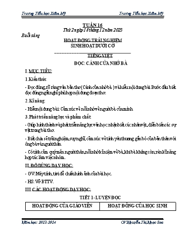 Kế hoạch bài dạy các môn Lớp 2 - Tuần 16 - Năm học 2023-2024 - Nguyễn Thị Ngọc Soa