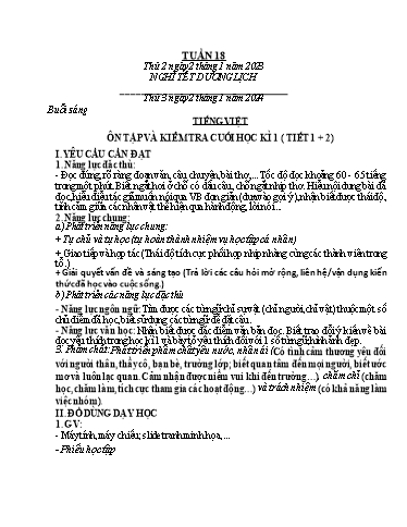 Kế hoạch bài dạy các môn Lớp 2 - Tuần 18 - Năm học 2023-2024 - Nguyễn Thị Ngọc Soa