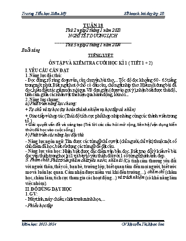 Kế hoạch bài dạy các môn Lớp 2 - Tuần 18 - Năm học 2023-2024 - Nguyễn Thị Ngọc Soa