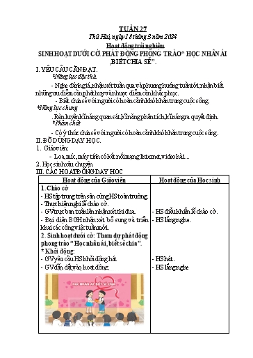 Kế hoạch bài dạy các môn Lớp 2 - Tuần 27 - Năm học 2023-2024 - Nguyễn Thị Ngọc Soa