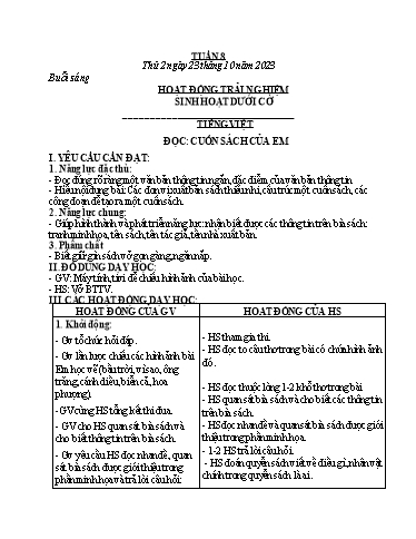 Kế hoạch bài dạy các môn Lớp 2 - Tuần 8 - Năm học 2023-2024 - Nguyễn Thị Ngọc Soa