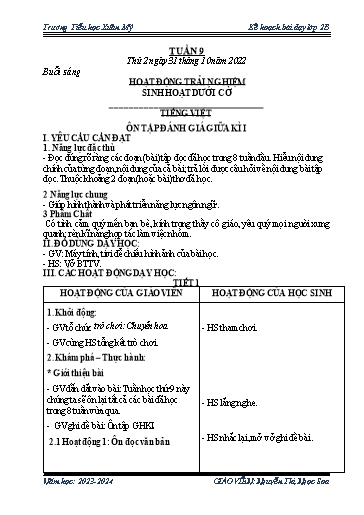 Kế hoạch bài dạy các môn Lớp 2 - Tuần 9 - Năm học 2023-2024 - Nguyễn Thị Ngọc Soa