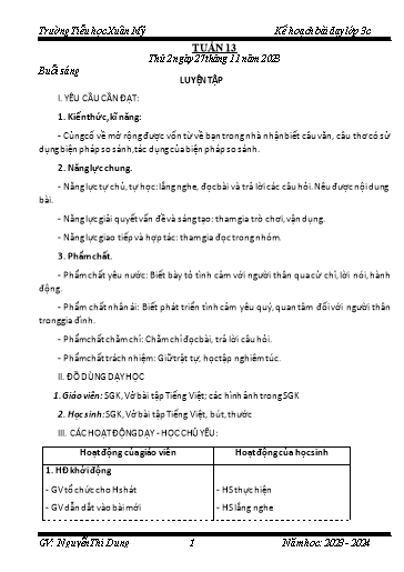 Kế hoạch bài dạy các môn Lớp 3 - Tuần 13 - Năm học 2023-2024 - Nguyễn Thị Dung