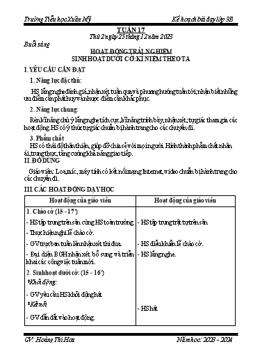Kế hoạch bài dạy các môn Lớp 3 - Tuần 17 - Năm học 2023-2024 - Hoàng Thị Hoa