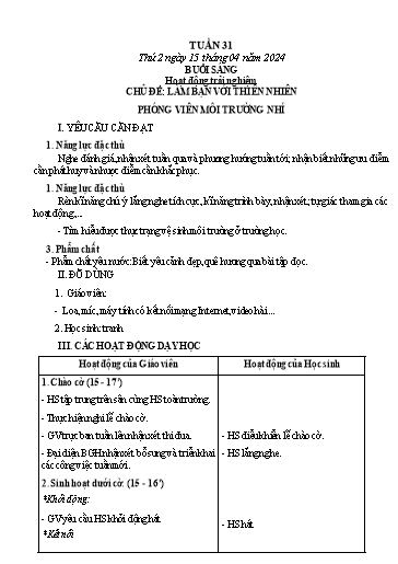 Kế hoạch bài dạy các môn Lớp 3 - Tuần 31 - Năm học 2023-2024 - Nguyễn Thị Dung