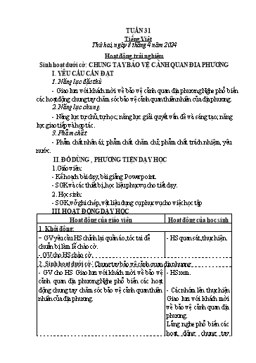 Kế hoạch bài dạy các môn Lớp 4 - Tuần 31 - Năm học 2023-2024 - Võ Thị Hồng Gấm