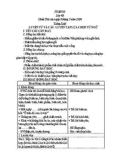 Kế hoạch bài dạy các môn Lớp 4 - Tuần 33 - Năm học 2023-2024 - Trần Thị Tuyết