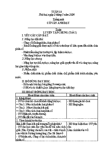 Kế hoạch bài dạy các môn Lớp 4 - Tuần 33 - Năm học 2023-2024 - Võ Thị Hồng Gấm