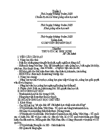 Kế hoạch bài dạy các môn Lớp 5 - Tuần 1 - Năm học 2023-2024 - Hồ Thị Tình