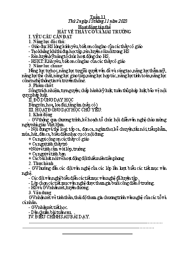 Kế hoạch bài dạy các môn Lớp 5 - Tuần 11 - Năm học 2023-2024 - Hồ Thị Tình