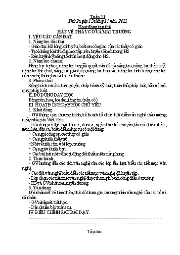 Kế hoạch bài dạy các môn Lớp 5 - Tuần 11 - Năm học 2023-2024 - Phan Thị Quỳnh Trang